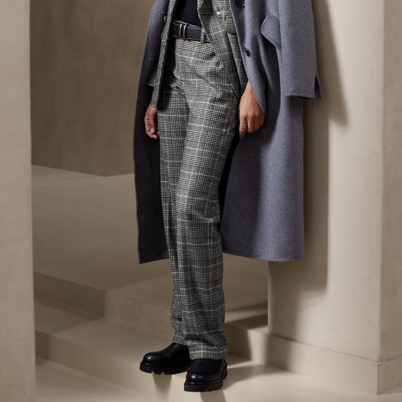New BR Wool Blend Brooke Glen Plaid Cuffed Trousers Black White 10L $160 - Picture 1 of 10